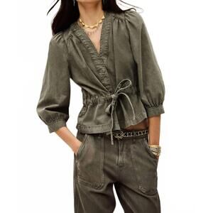 NEW BA&SH olavina wrap top in kaki